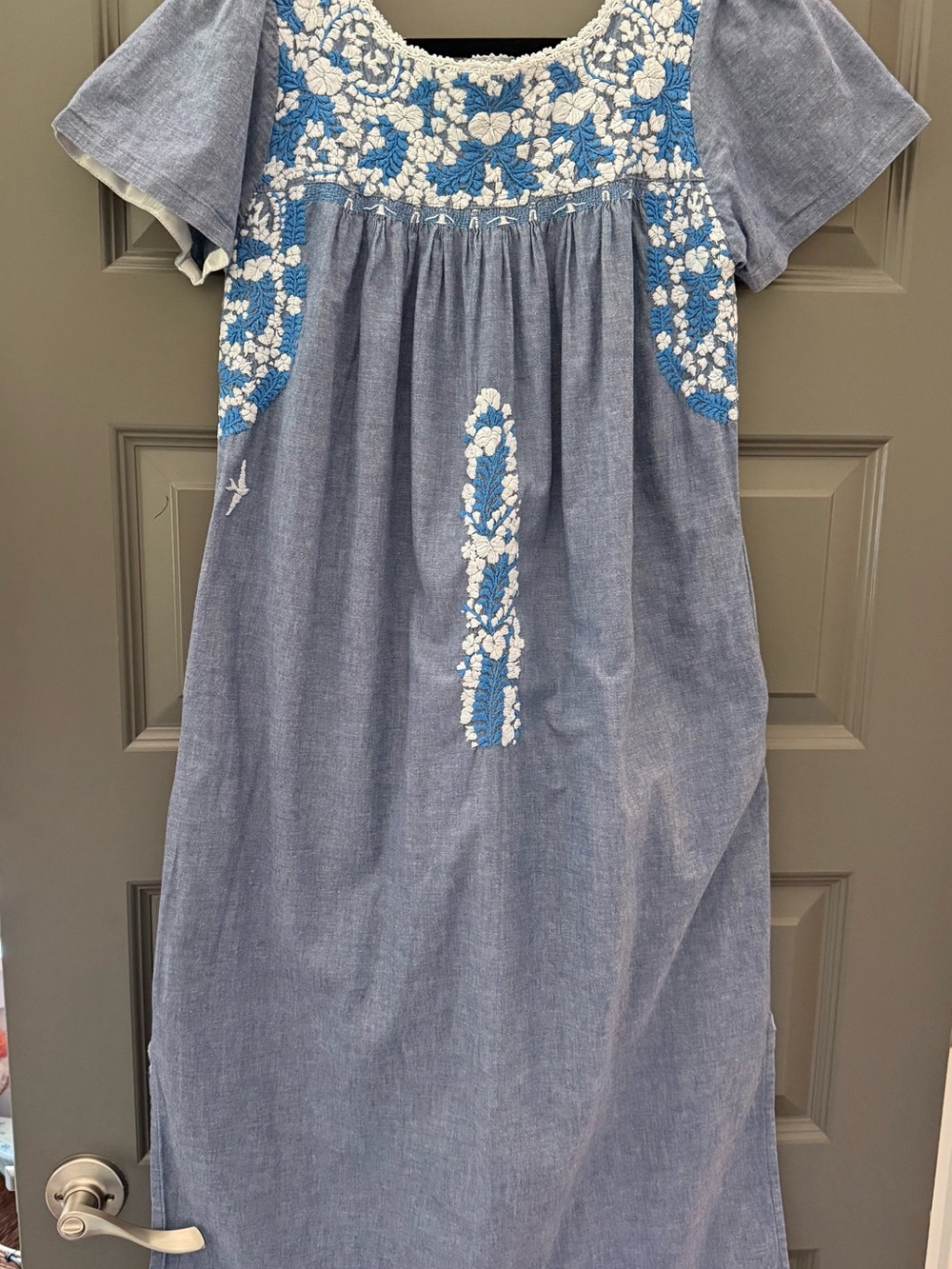 Mi Golondrina Chambray Blue Embroidered Midi Dress - Picture 2 of 5